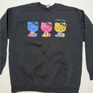 Hello Kitty, black crewneck, colorful‎ character, men's Large sweatshirt #579